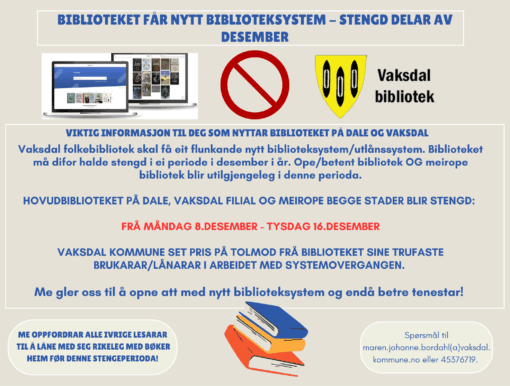 bilde for Biblioteket får nytt biblioteksystem – stengd delar av desember